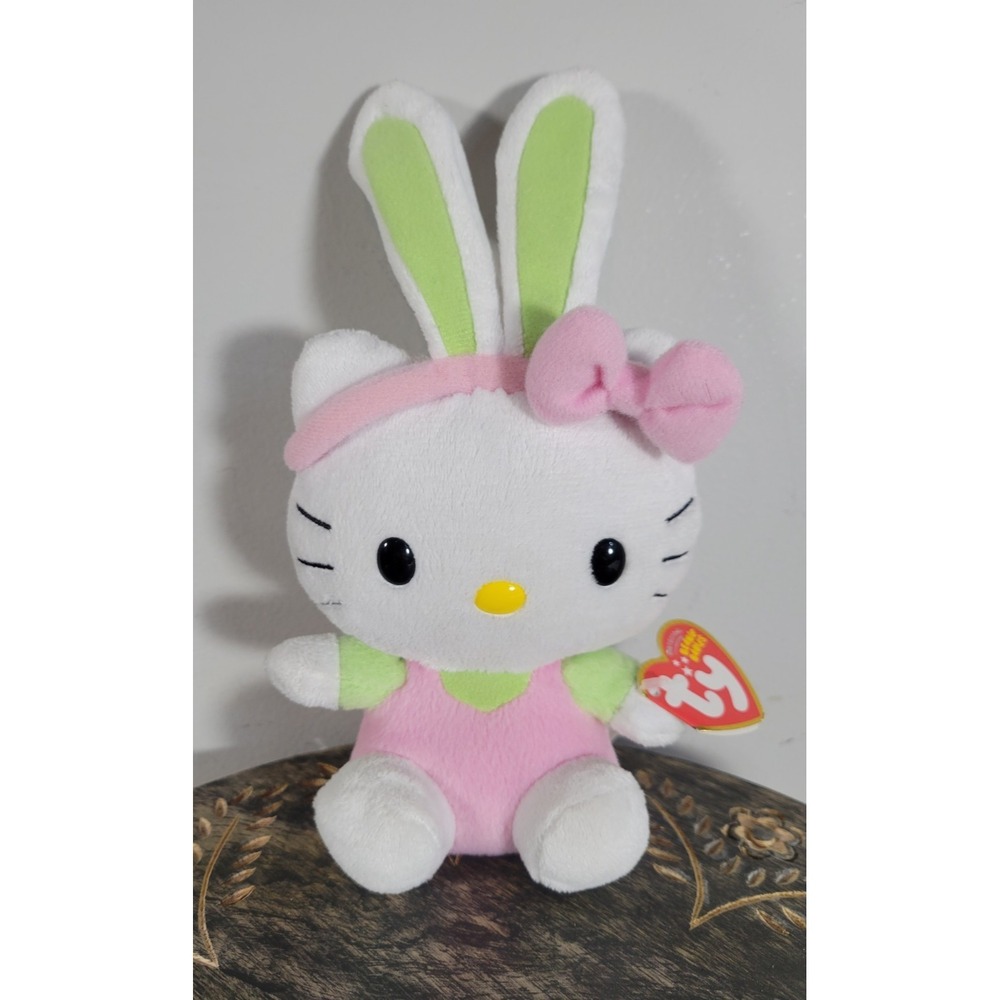 TY Sanrio Hello Kitty‎ Rabbit Bunny Ears Plush 9" Easter Bunny Pink Green